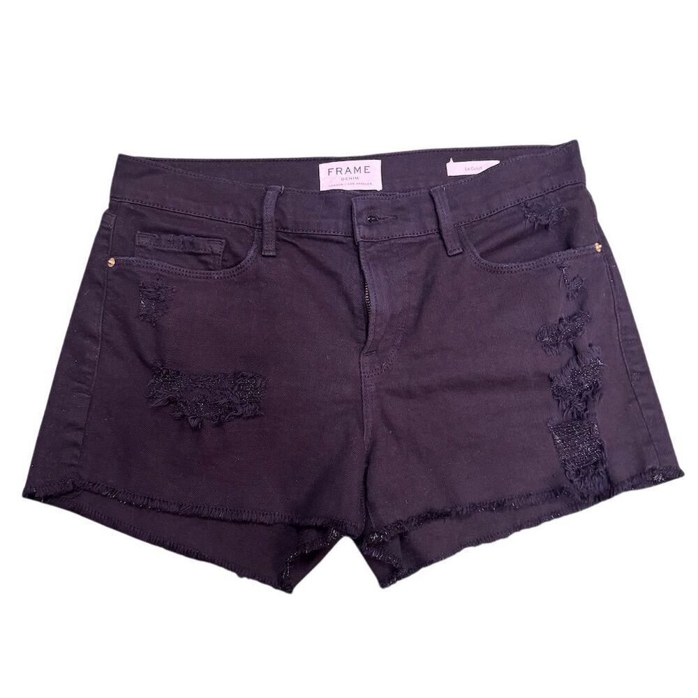 EUC Frame Denim Women's Black Cutoff Shorts Size 27 Distressed - Picture 1 of 7